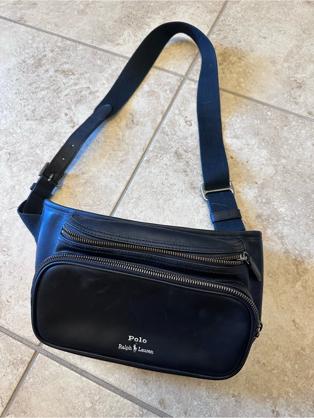 Polo Ralph Lauren Black 100% Cow Leather Crossbody Messenger Bag Y2K